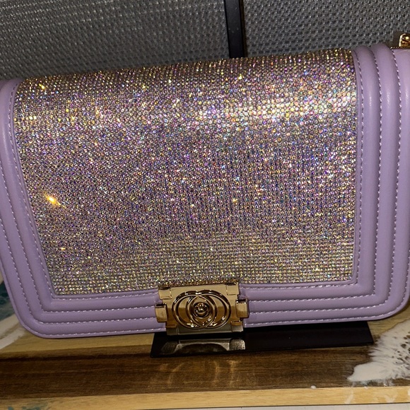 Hello 3 Am Handbags - Lilac Rhinestone-Embellished Crossbody Bag with Gold Hardware